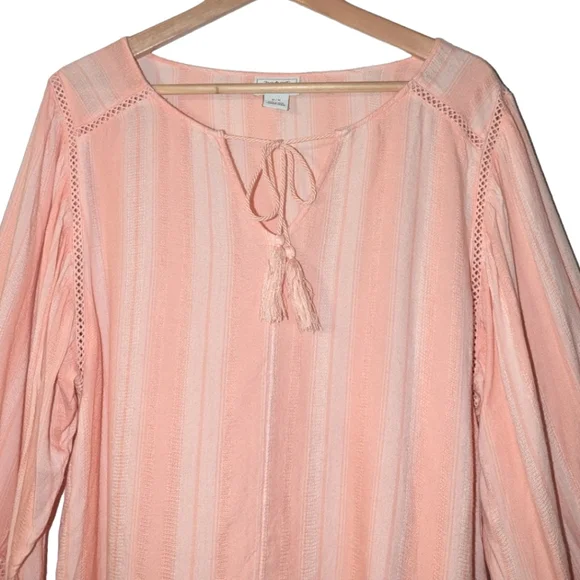 Ariat Society Long Puff Sleeve Striped Boho Tassel Western Lace Top Blouse - Picture 4 of 14